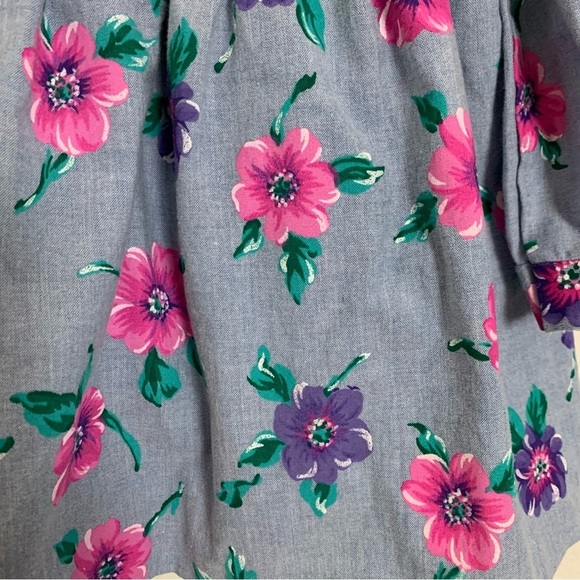 Vintage Toddler Girl Floral Polka Dot Dress 3T Big Collar Chambray 80s Cute Pink - Picture 8 of 14